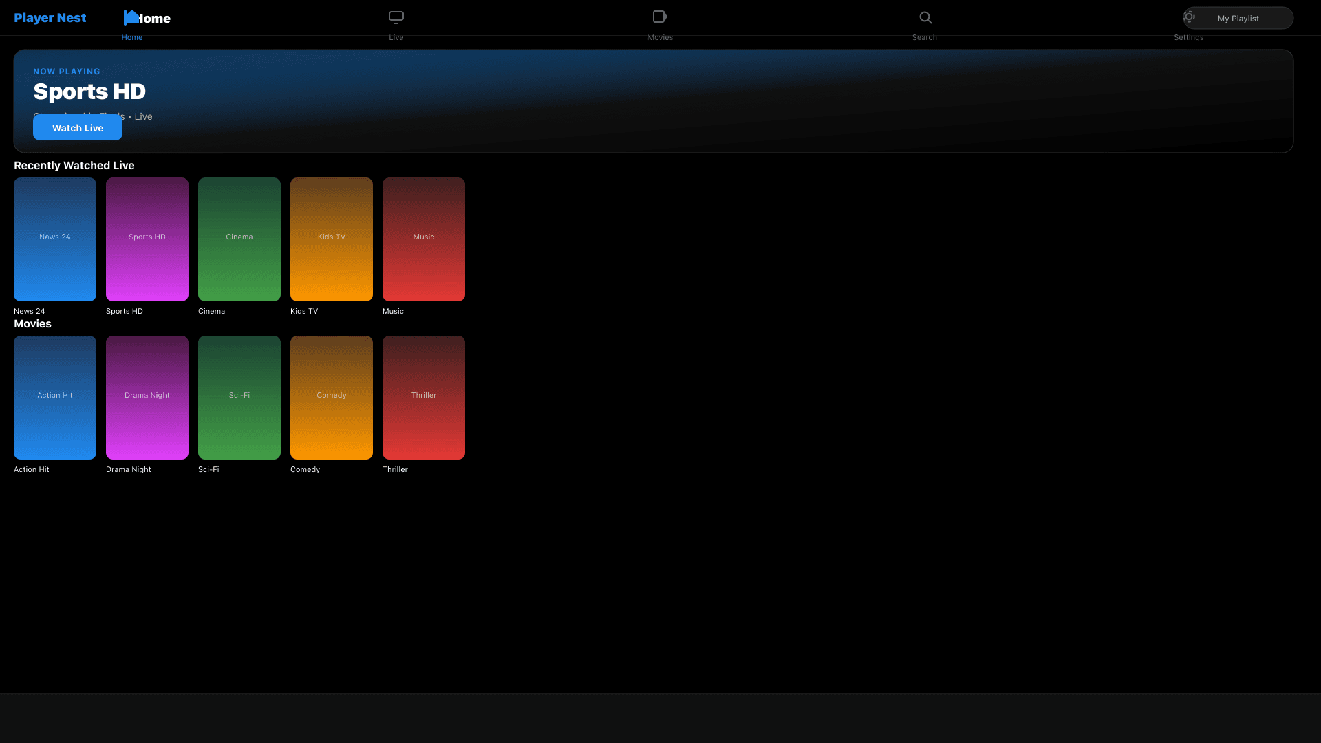 Player Nest home screen on phone